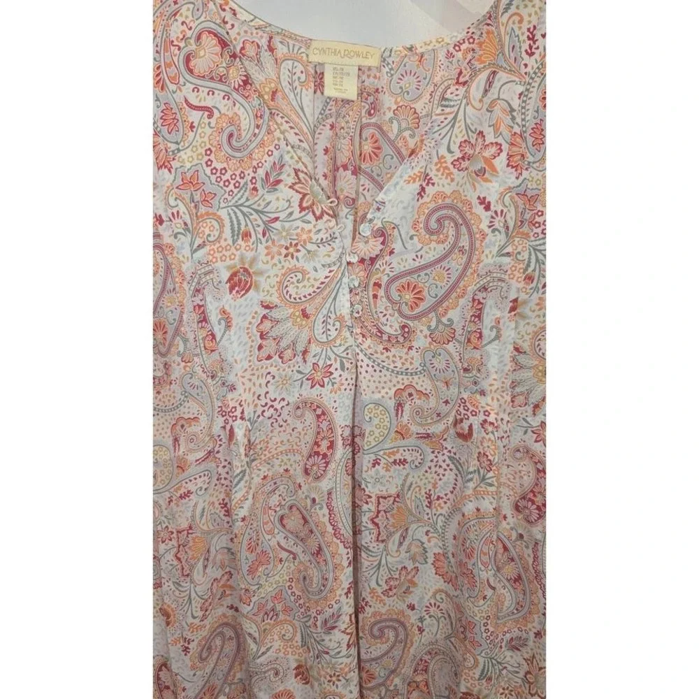 Cynthia Rowley Paisley v-neck blouse size 2X - Picture 2 of 5